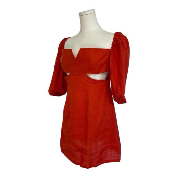 NWT Revolve x Rumer Freya Mini Linen Puff Sleeve Dress Red Size Medium - Picture 2 of 7